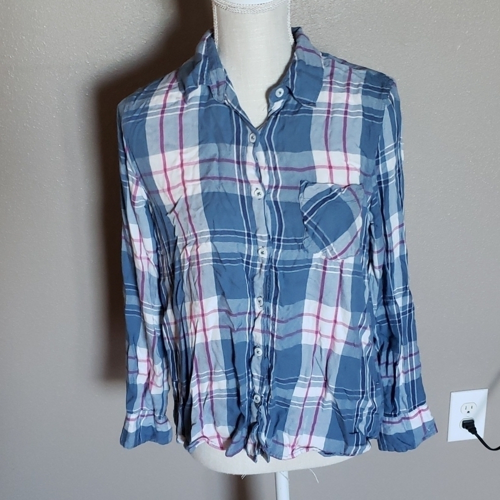 Woolrich plaid high low button down shirt